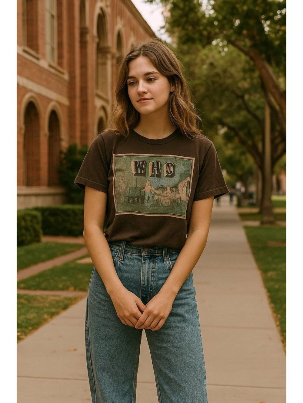 Who Band Graphic Tee Vintage Inspired Brown Medium Soft Crew Retro Rock Shirt
